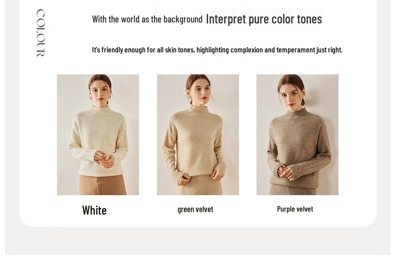 Women's Cable Knit Cashmere Sweater - Long Sleeve, Half-High Neck, Saddle Shoulder, Loose Fit, Solid Color, Autumn/Winter Pullover.
