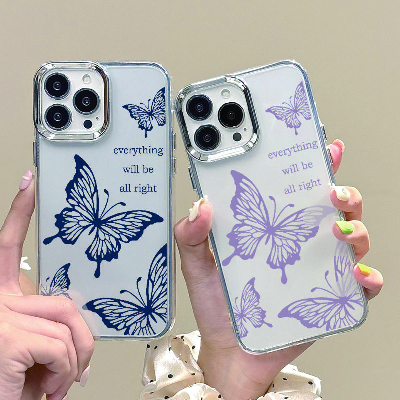 

Тонкий прозрачный чехол с однотонным рисунком бабочки для iPhone 16 15 Pro Max 14 13 12 Pro 11 с покрытием, защитой линз, прозрачным мягким противоударным покрытием iPhone 16 чёрный
