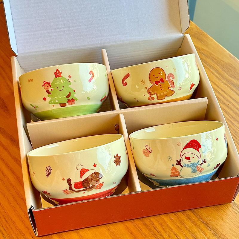 Christmas Gift Cute Tableware Gift Box Set 2025 New High-value Ceramic Rice Bowl Yogurt Bowl Household