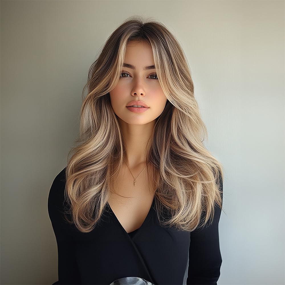 20 Inch Long Layered Cut Wigs for Women, Gorgeous Fluffy Wigs, Synthetic Full Machine Wigs for Party, Daily Use, Synthetic Fiber Wig