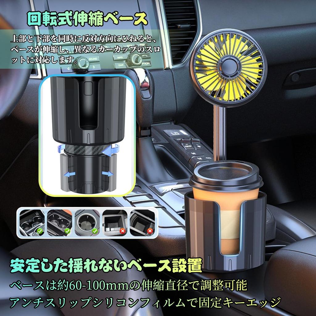 AUSTYLCO Samochodowy Uchwyt na Kubek Kolorowe Podświetlenie Ambientowe 3 Regulowane USB Uchwyt na Kubek w Zestawie [Premiera 2025] Wentylator, Wentylator Samochodowy, Wentylator, Wentylator z Podwójną Głowicą, Światła, Prędkości,