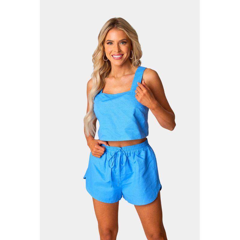 

American Style Niche Style Summer Bright Color Minimalist Linen Vest Casual Pants Shorts Blue/Single vest XL