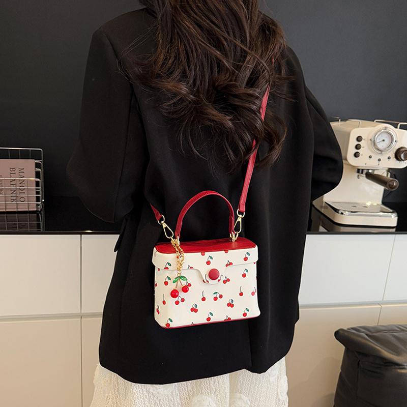 Summer New Square Crossbody Bag for Women Cute Cherry Buckle Handbags Versatile Commute Single Shoulder Bags CLE