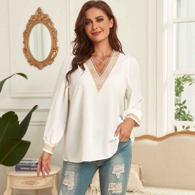 

2025 Autumn Women Shirt Big Size XL-4XL Ladies Blouse Tops White 4XL