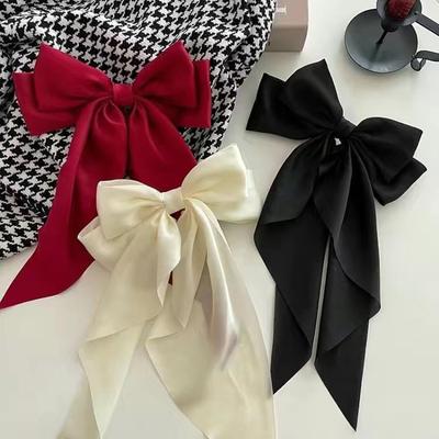 Elegant Solid Large Bow Ribbon Hair Clip for Women Girl Sweet Headbands Soft Satin Hairpin Hairgrip Fashion Hair Accessories