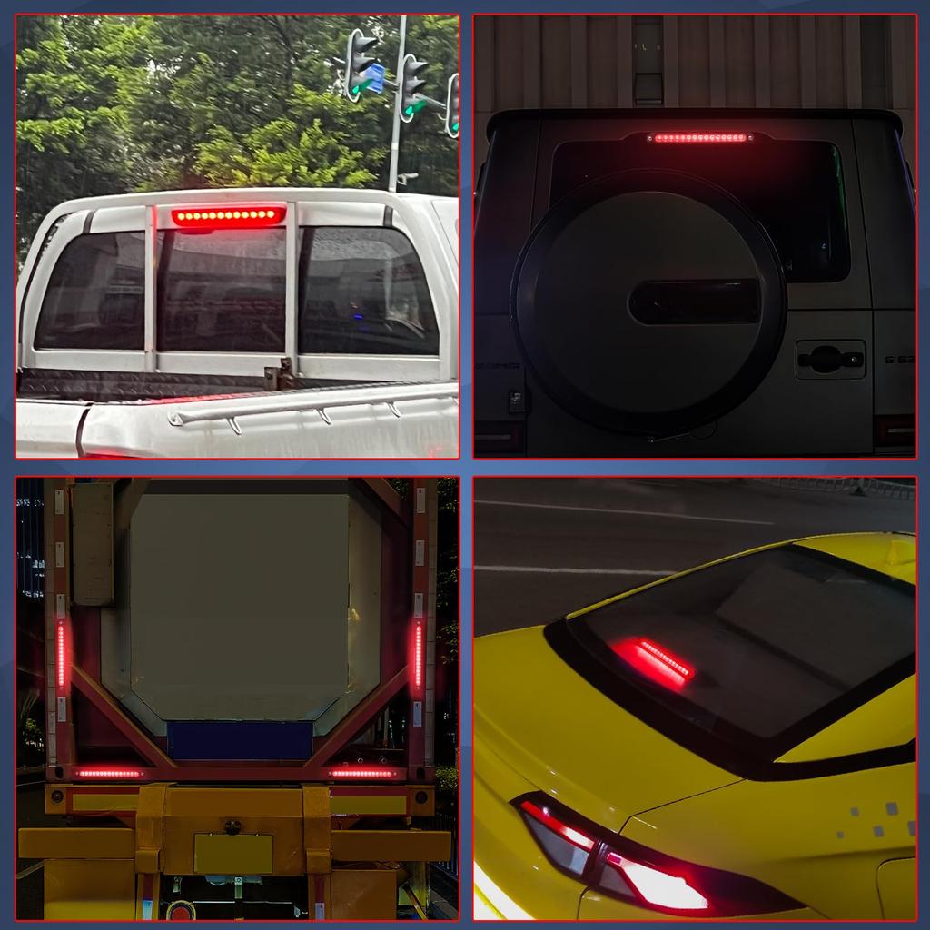High Mount Stop Lamp 12V 24V Flowing Red High Brightness 15 LEDs for Cars Stop Lamp Brake Lamp Tail Lamp Auxiliary Brake Truck Bus Trailer Tank Truck