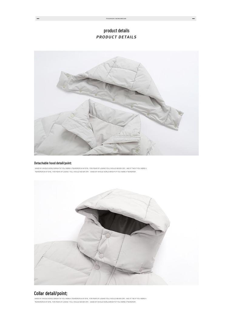 2025 Trendige Lange Herren-Winterdaunenjacke - Weiße Entendaune, Lässiger Hongkong-Stil, Einfarbig, Warme Oberbekleidung