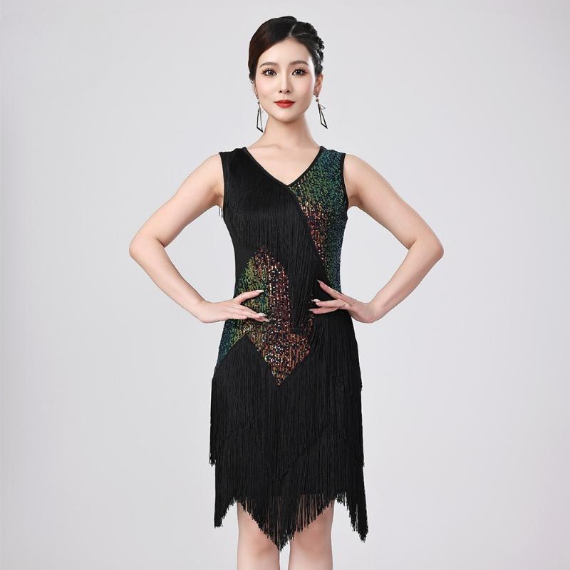 Latin Dance Sequins Tassel Dress for Women Tango Rumba Samba Performance Dresses Adults Latin Competition Party Ball Clothing