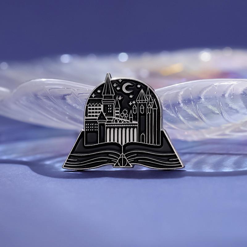 Intricate Style Cartoon Brooch With Enchanting Castle And Book Design For Fashion And Decoration Needs