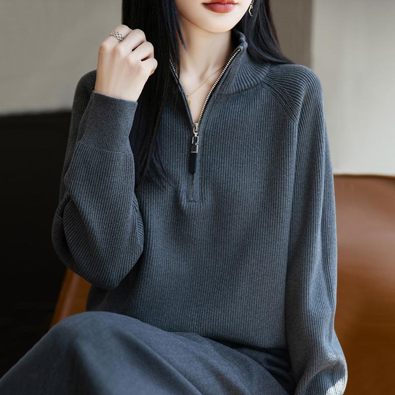 

Women s Fashion Casual Fall Winter Solid Color Print Long Sleeve Half Turtleneck Sweaters XXL темно-сірий колір