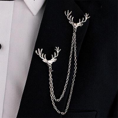 Fashion Good Luck Animal Deer Personalized Chain Tassel Alloy Collar Brooch Pin Stud Lapel Shirt