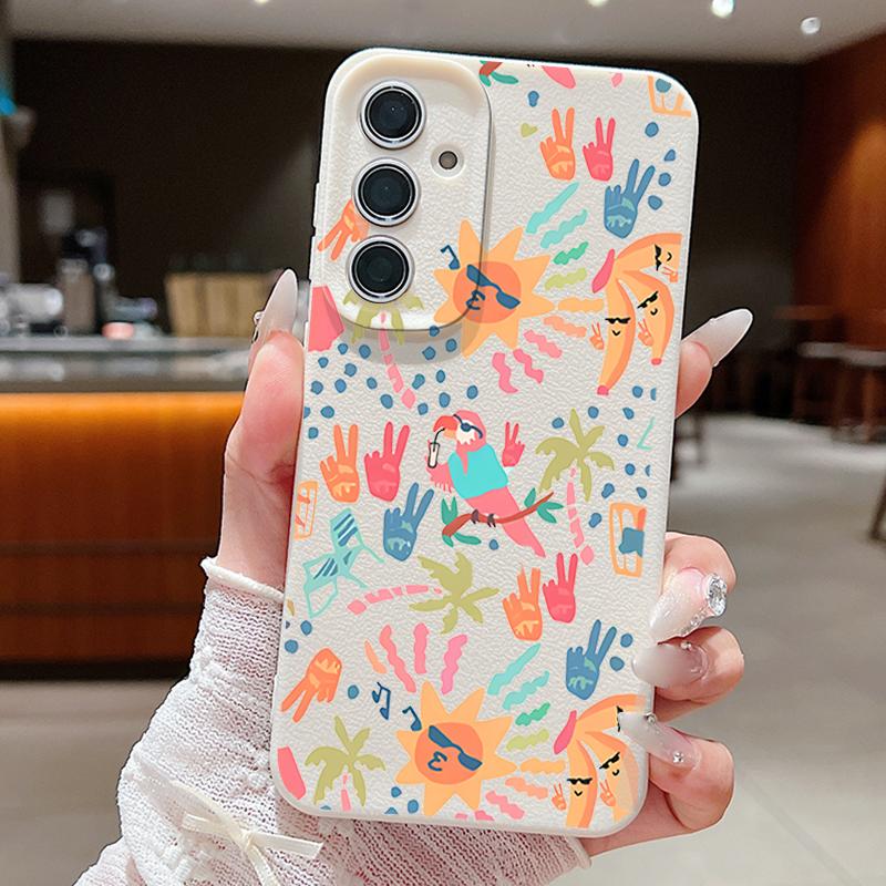 Colorful Cartoon Pattern Case For Samsung Galaxy A57 A56 A55 A54 5G A37 A36 A35 A34 A17 A16 A15 A14 Leather Texture Silicone Cover