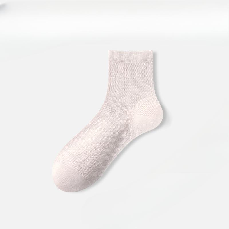 Female Summer Thin Style All Match Pure Color Sweat Absorption Antibacterial Mesh Breathable Tube Socks