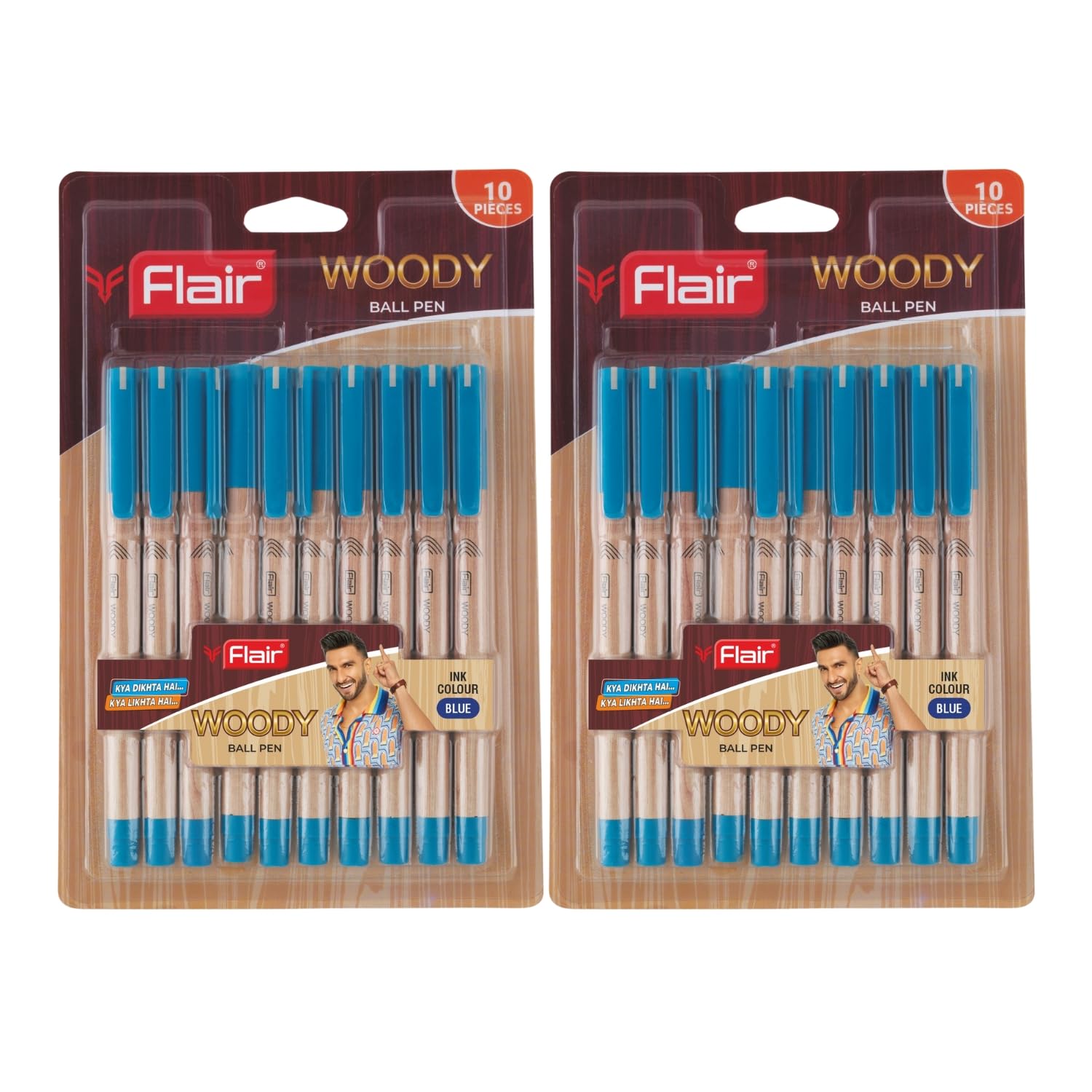 

FLAIR Woody Шариковая ручка 0,7 мм Блистерная упаковка 2 x 10 ручек Синие чернила Плавное письмо Ручки для офиса, школы и ведения дневника Набор