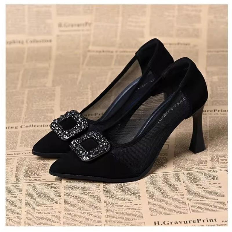 

Весенне-летние новые туфли-лодочки с мелким вырезом, вечерние туфли с темпераментом и стразами, рабочие туфли, элегантные туфли-одинарки 40 чёрный
