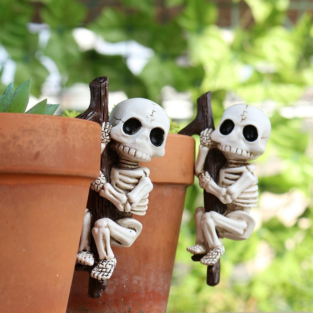 Halloween Skulls Flower Pot Hanging Set Of Two Garden Gardening Ghosts Head Hanging Flower Pot Cup Decoration Resin Crafts