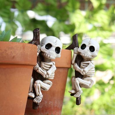 Halloween Crânes Pot de Fleurs Suspendu Lot de Deux Jardinage Fantômes Tête Suspendue Pot de Fleurs Tasse Décoration Artisanat en Résine