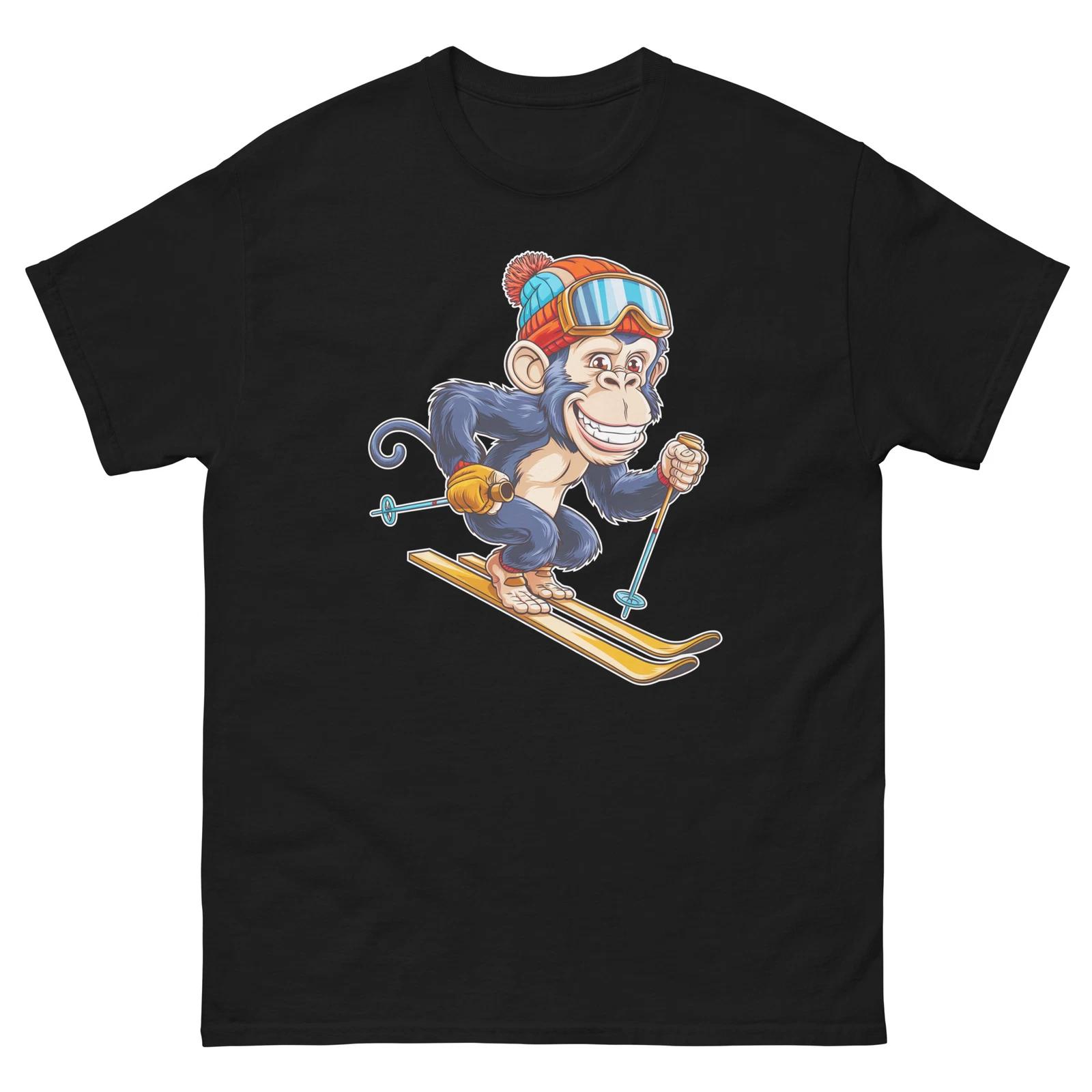 

Chimpanzee Skiing Skier Fun Cartoon Ski Shirt T-Shirt S