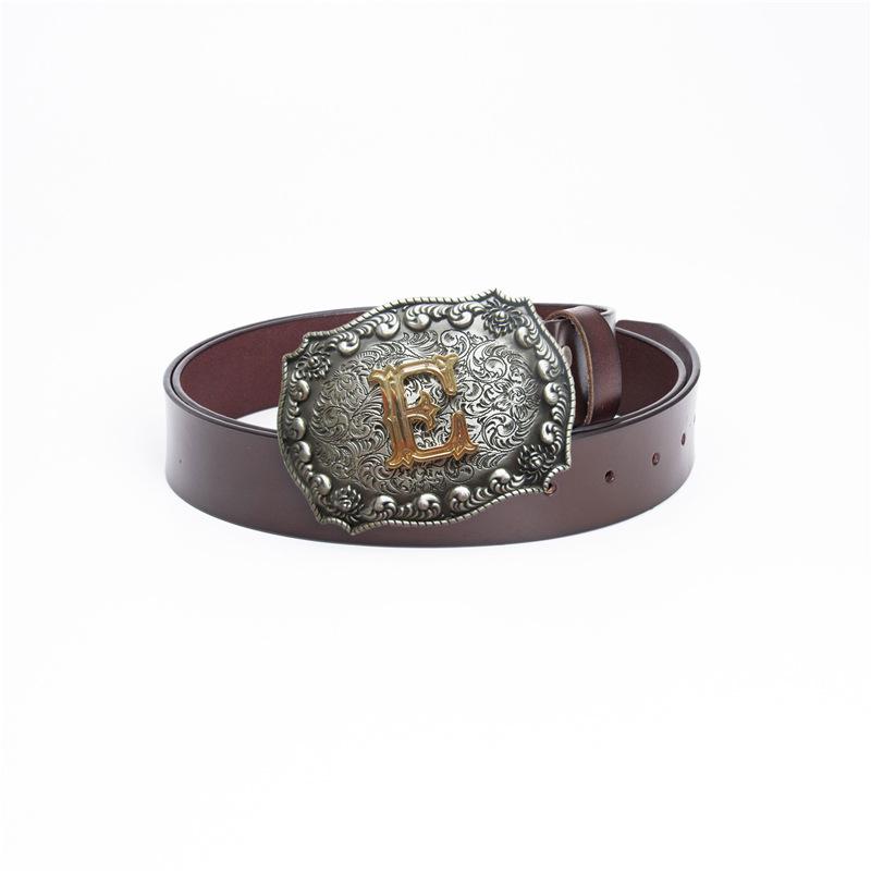 Full Grain Two-Tone Cowhide Western Equestrian Belt with Letter E. 110cm