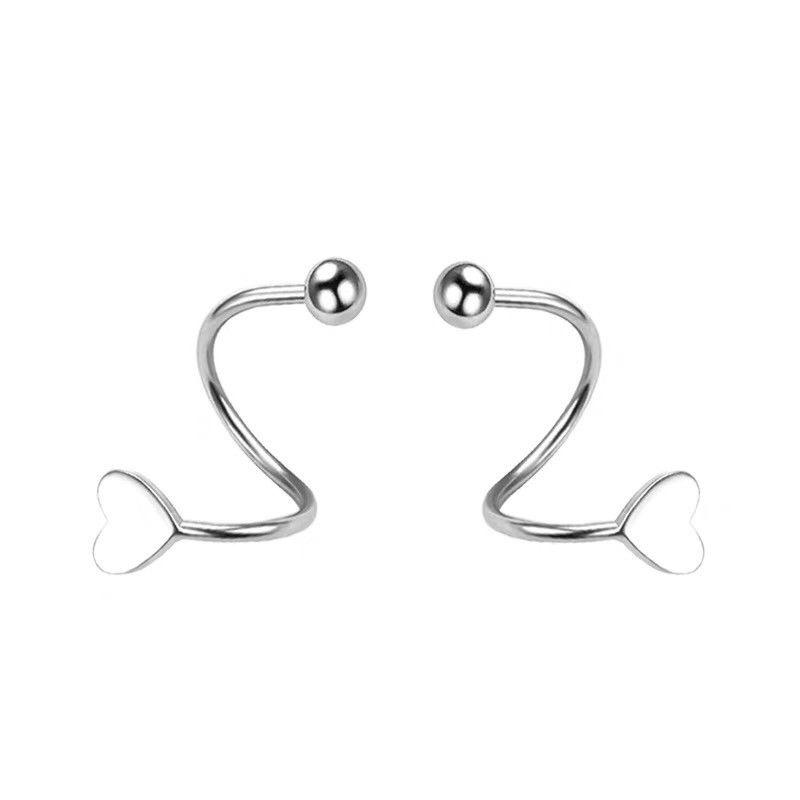 Silver S-shaped Heart-shaped Star-shaped Round Ball Stud Earrings with Rotating Screw Fastening Clasps