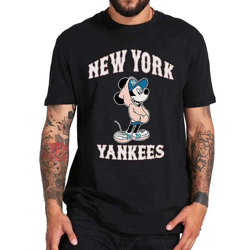 Cotton Black T-shirt for Men Disney Mickey Mouse Pattern Women's T-shirt Anime Tops Summer Fashion Couples Section Short-Sleeved