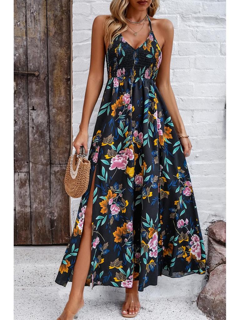 Diyun 2024 Frühling/Sommer Sling-Kleid mit Blumendruck für Freizeit und Urlaub