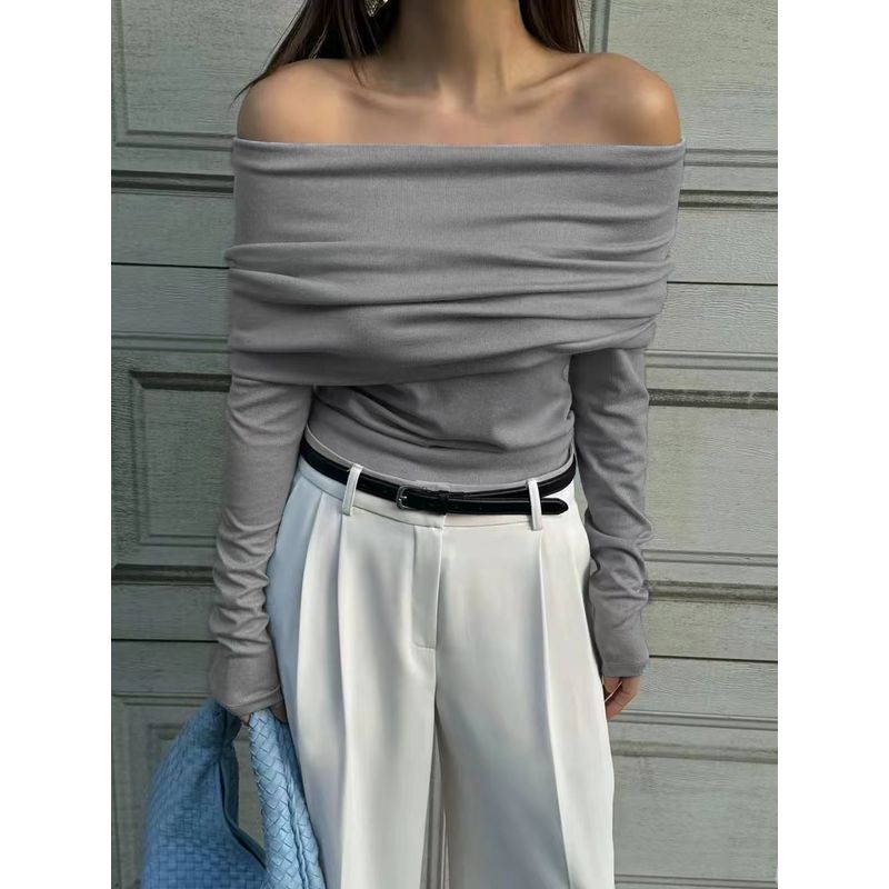 Fashion Style Off Shoulder Elegant Silm Chest Wrap Knitting Sweater Off Shoulder Knitted Sweater