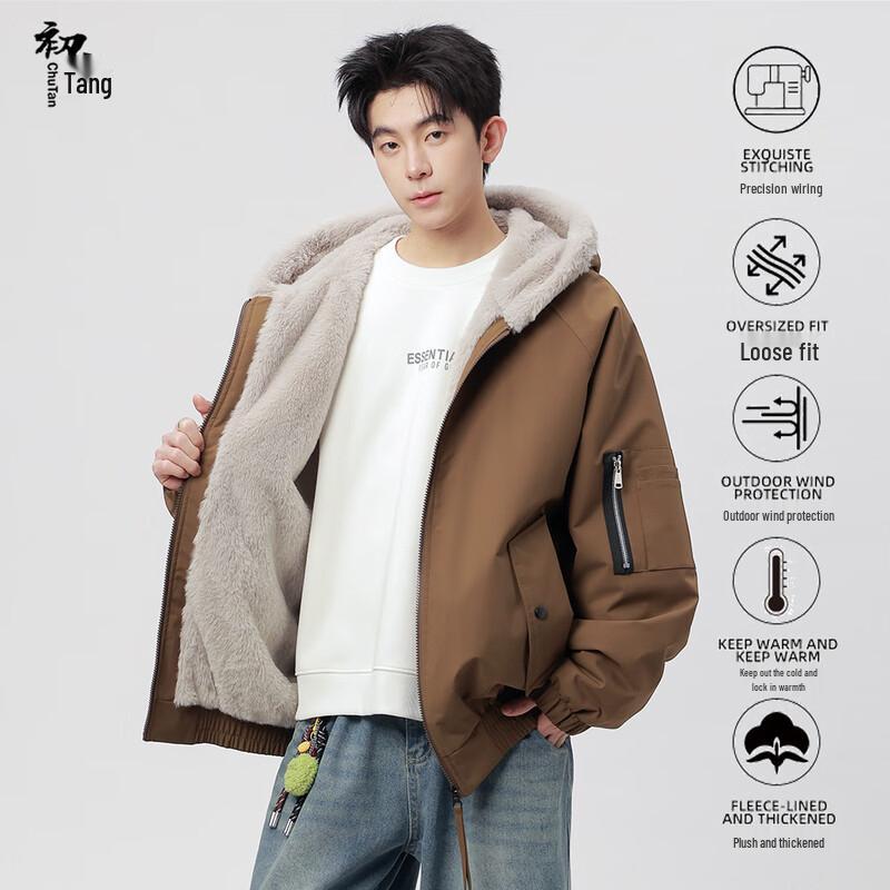 

Men s Winter Hooded Padded Jacket with Large Faux Fur Collar 2XL