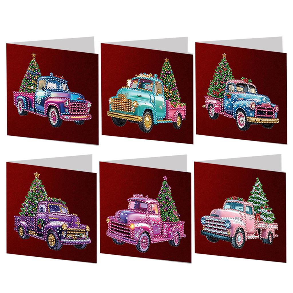 6pcs DIY Rhinestone Diamond Art Mosaic Postcards Xmas Pattern Diamond Art Handmade Cards for Holiday Blessings Christmas Gift