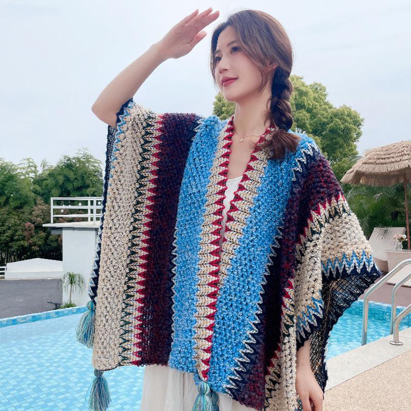 Chal Étnico para Mujer con Borlas - Atuendo de Viaje a la Moda para Primavera y Otoño