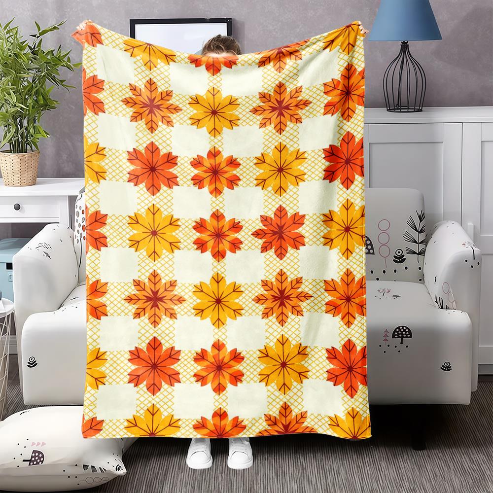 

1pc Beige and mustard yellow leaf pattern blanket made of polyester suitable for bedrooms and living rooms 75x100cm