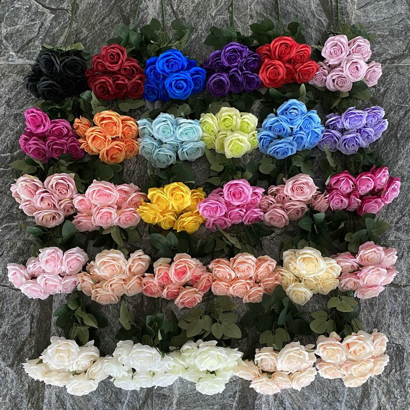 Silk 7 Branch Realistic Artificial Roses Wedding Photography Props Home Decor