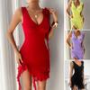 Rochie de damă de primăvară-vară, culoare uni, temperament, croială slim-fit, halter din plasă