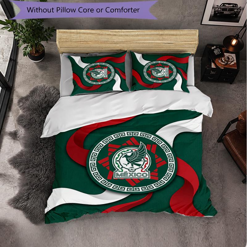 Mexico Footbal Pattern 3 Pieces Bedding Set Soft Microfiber Duvet Cover with Pillow Cases for Bedroom