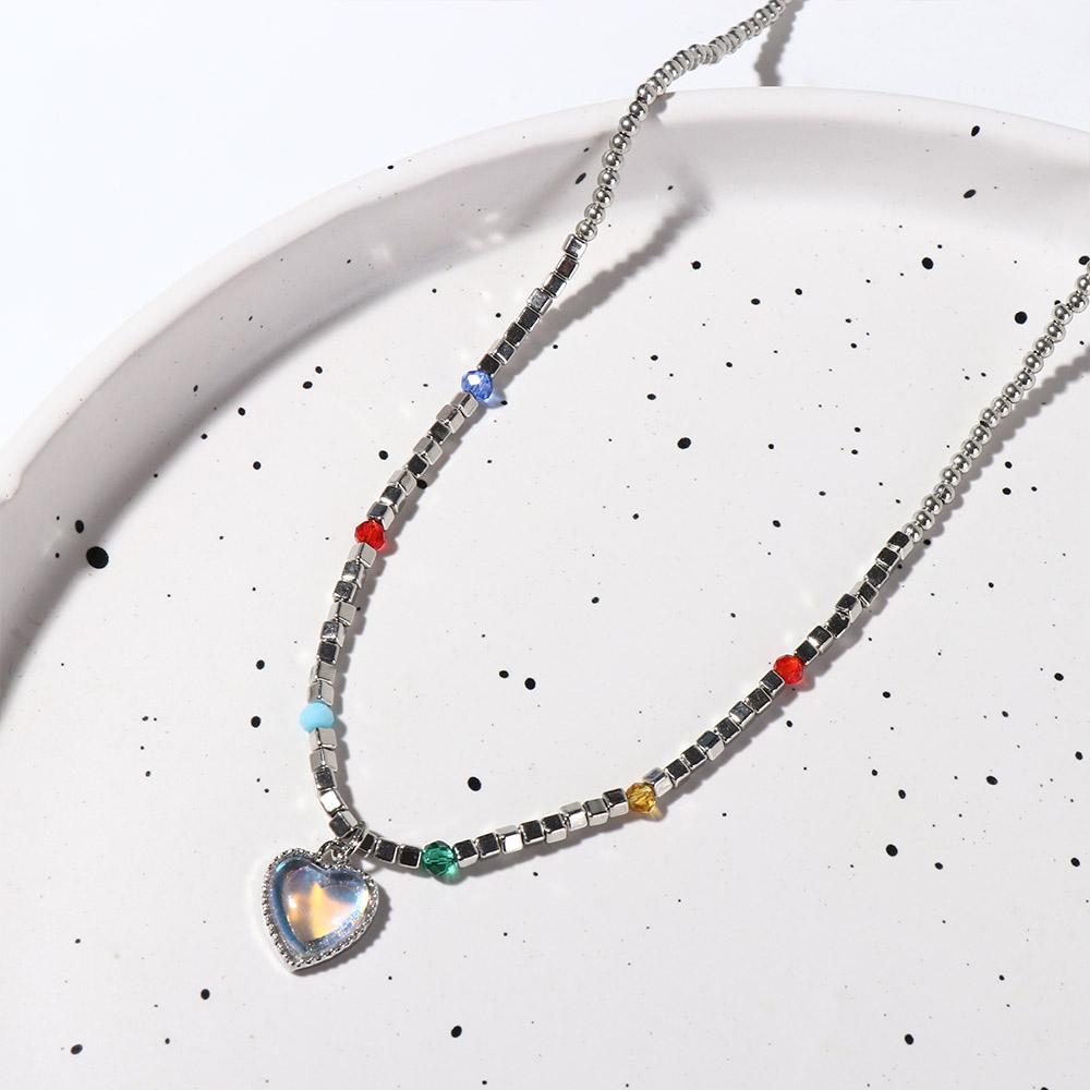

Fashion Moonlight Love Necklace Sweet Beaded Love Collarbone Chain Heart Pendant Necklace Women 1 Pcs