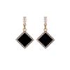 Black Enamel Rhombus Pendants Dangle Earrings for Women Rhinestone Side Square Geometric Statement Female Boho Ear Jewelry