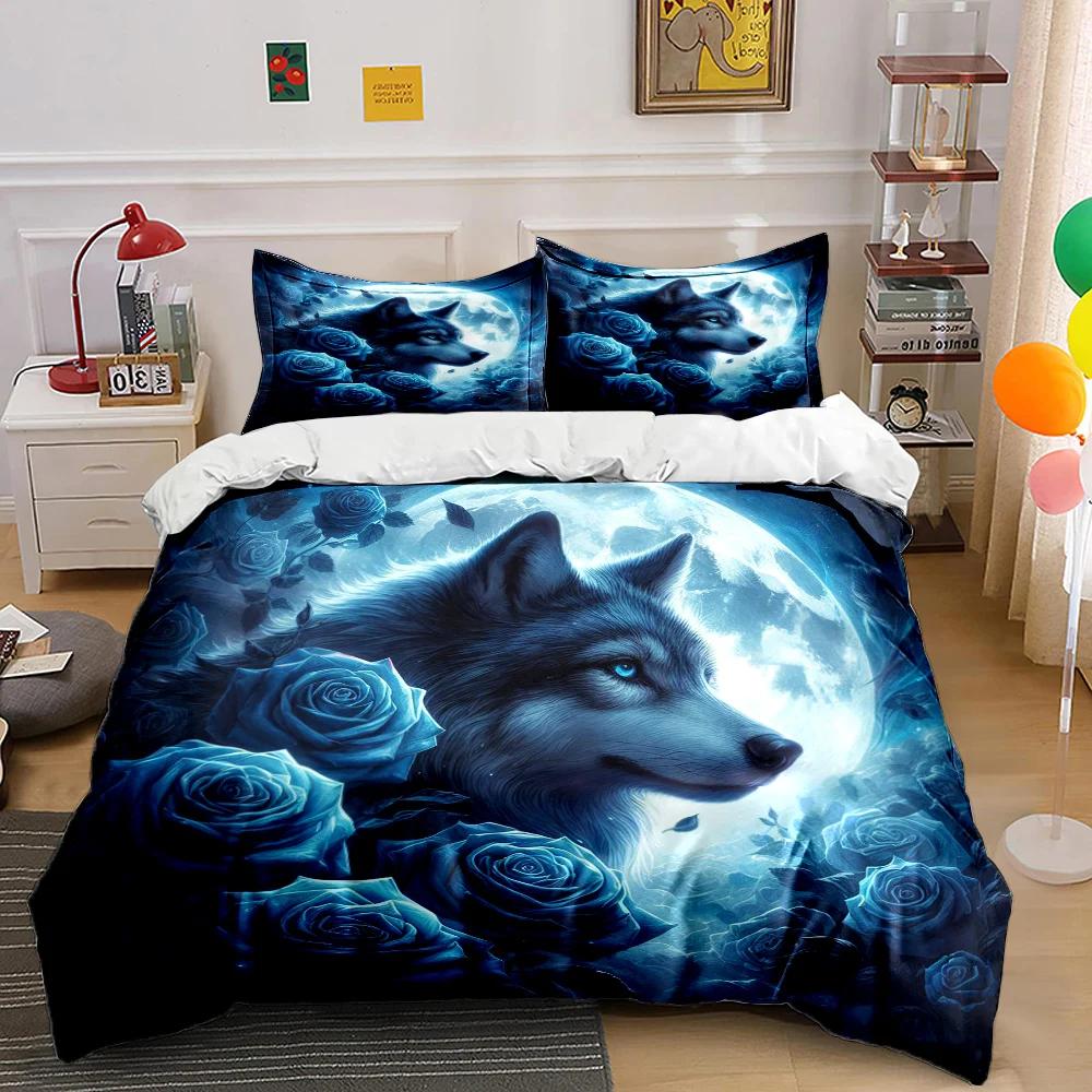 New Arrival! Wolf and Rose Print Bedding Set for Wolf Totem Lovers 1 Quilt Cover 2 Pillowcases Adult and Kids Bedding Set Gifts