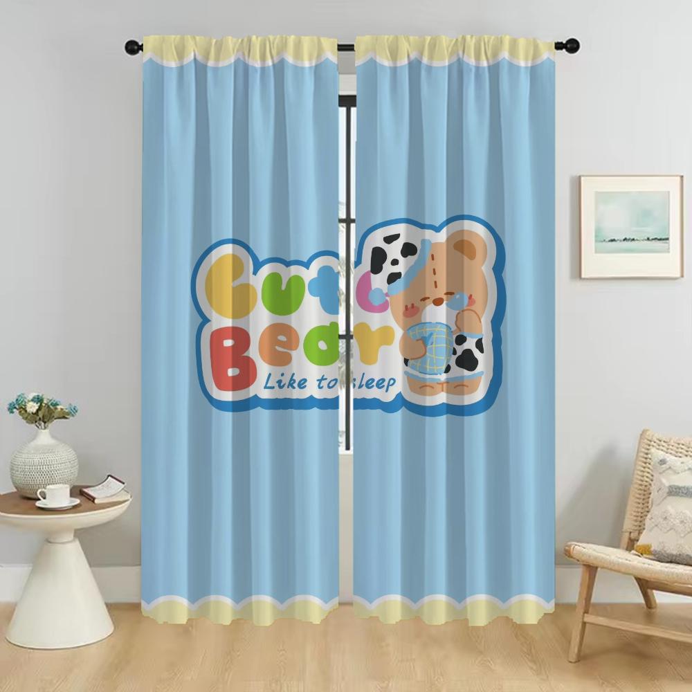 Sleeping Bear Curtains for Living Room Curtain Partition Home Interior Curtains 2 Pieces Shades Tulle for Bedroom Kitchen Camera