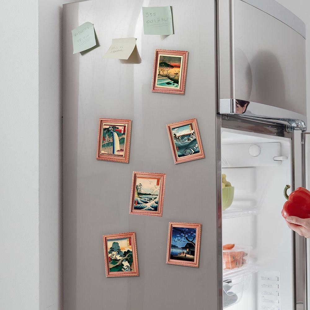 Floating World 3D Wood Carving Photo Frame Magnet: Wooden Home Décor, Poster, and Refrigerator Tile.