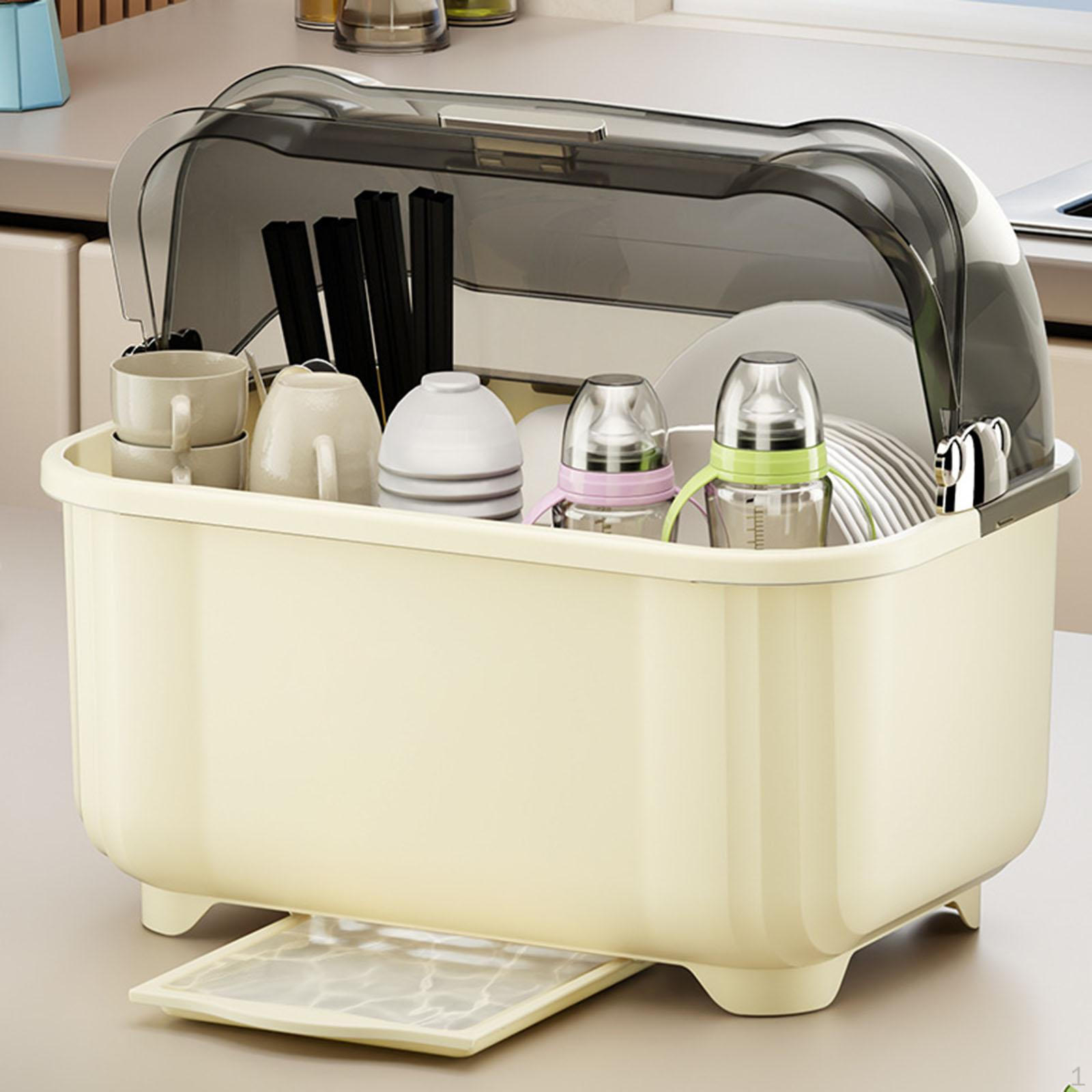 

Сушилка для посуды, подставка для мисок и палочек для еды, пыленепроницаемый поддон для сушки, ящик для хранения кухонной утвари для Milky White