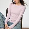 Women's Autumn 2025 Long-Sleeve T-Shirt: Combed Cotton, Versatile Design with Exposed Stitching, Simple Round Neck.