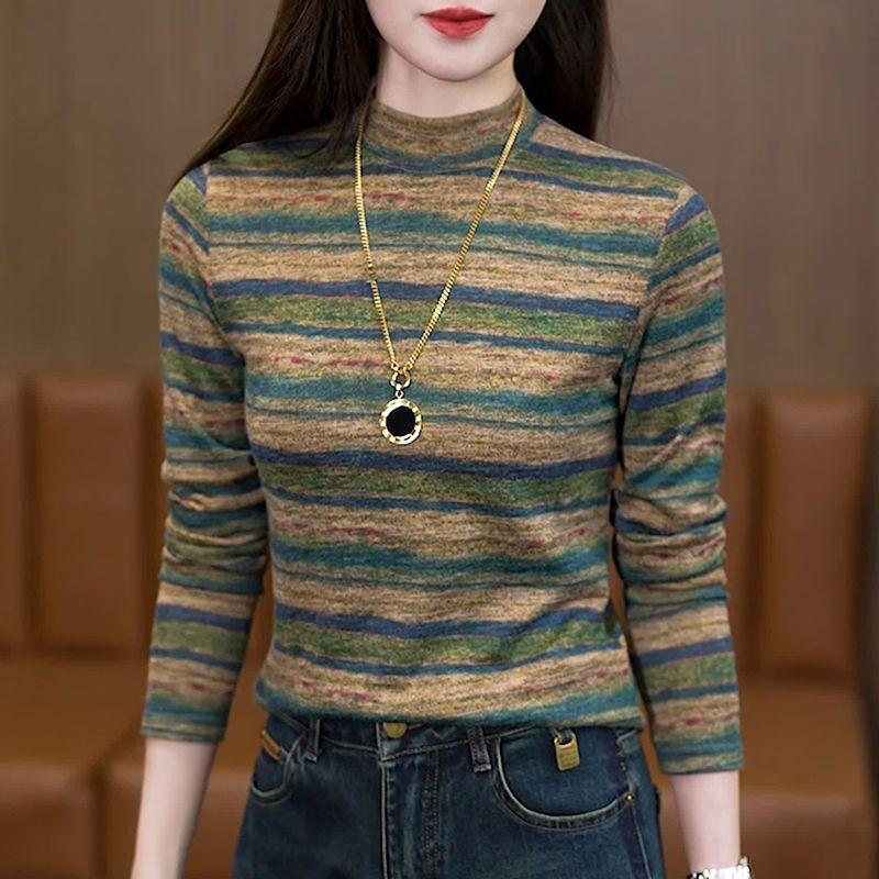 

Bottom shirt 2025 autumn and winter new fashion inner with retro printed striped inner top tide M