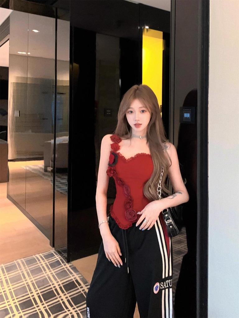 Red Fishbone Strapless Slimming Camisole - Women's Summer Style