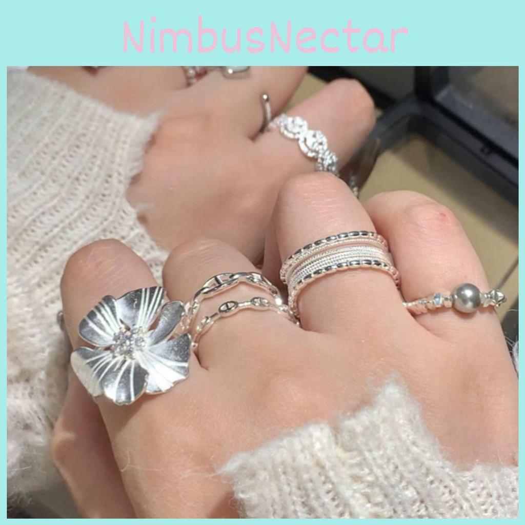 Elegant Adjustable Pearl And Silver Geometric Ring For Women Unique Design Accessory