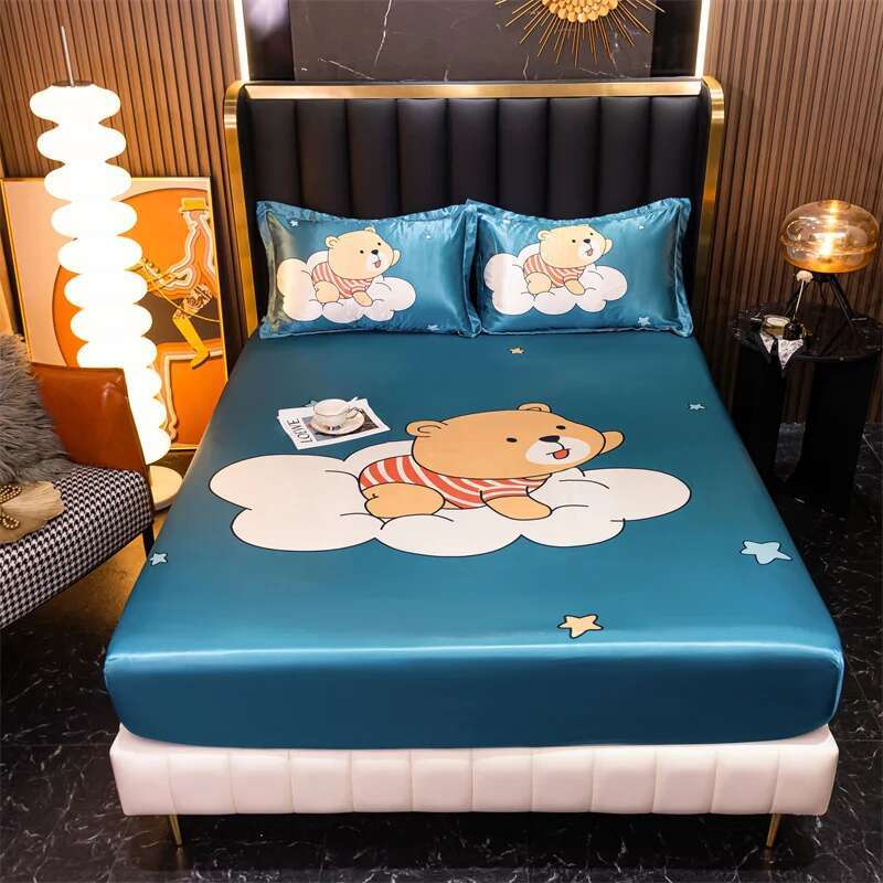 Ice Cooling Fitted Sheet - Cartoon Printed Funda De Colchón For Queen/King Beds, Smooth Kids Bed Protector (No Pillowcase)