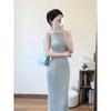 Gentle Ruyu Summer New Arrival Sexy Slim Hip Long Dress Pure Texture Sleeveless Waist Trimming Knitted Dress Women