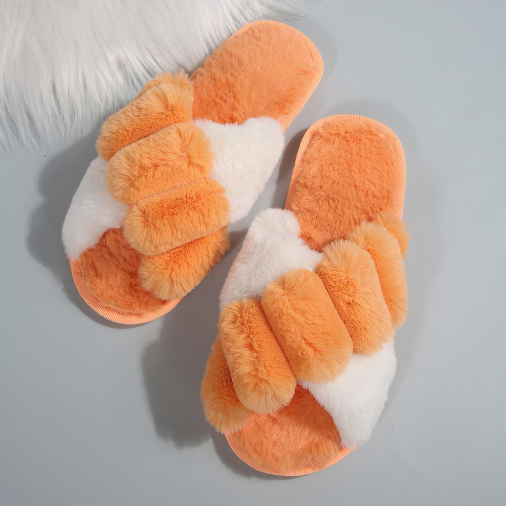 Fashion Hot Sale Cross Straps Double Straps Plush Slippers Sexy Leopard Soft Sole Floor Shoes Home Non-slip Warm Lightweight Flip Flops