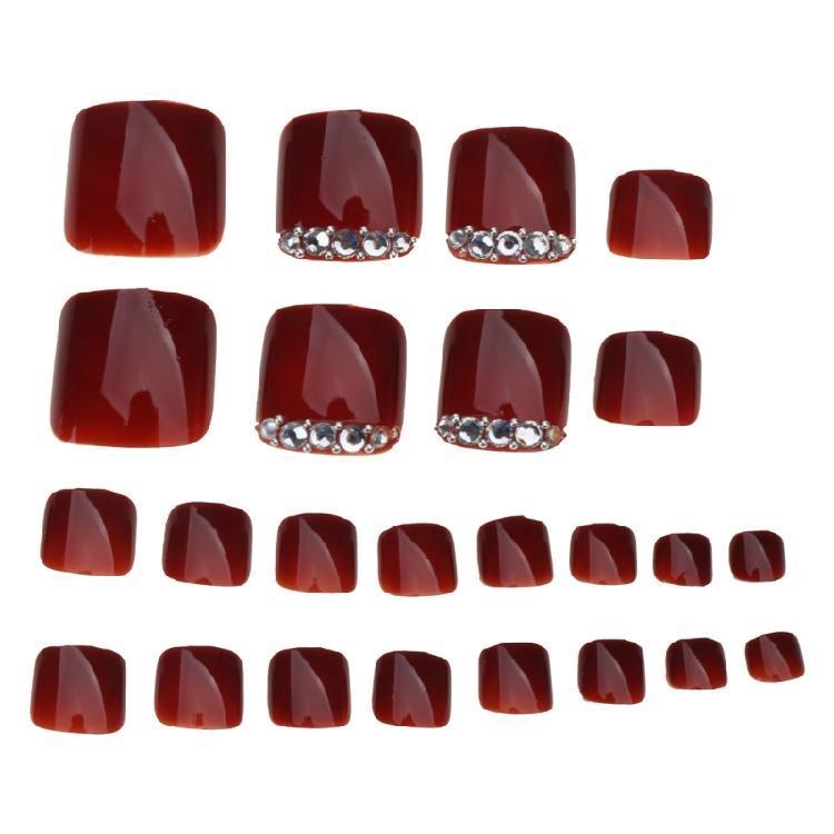 

Wine Glossy False Toe Nails Fashion Square Short Full Cover 24PCS Fake Toenails 1