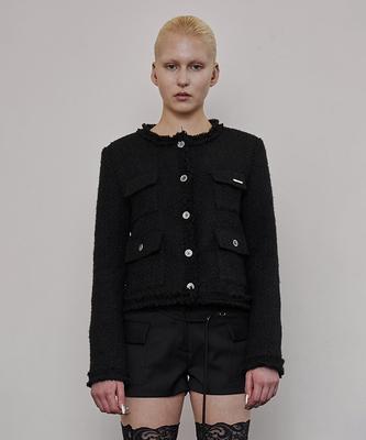 Aniv Vintage Button Tweed Jacket Black