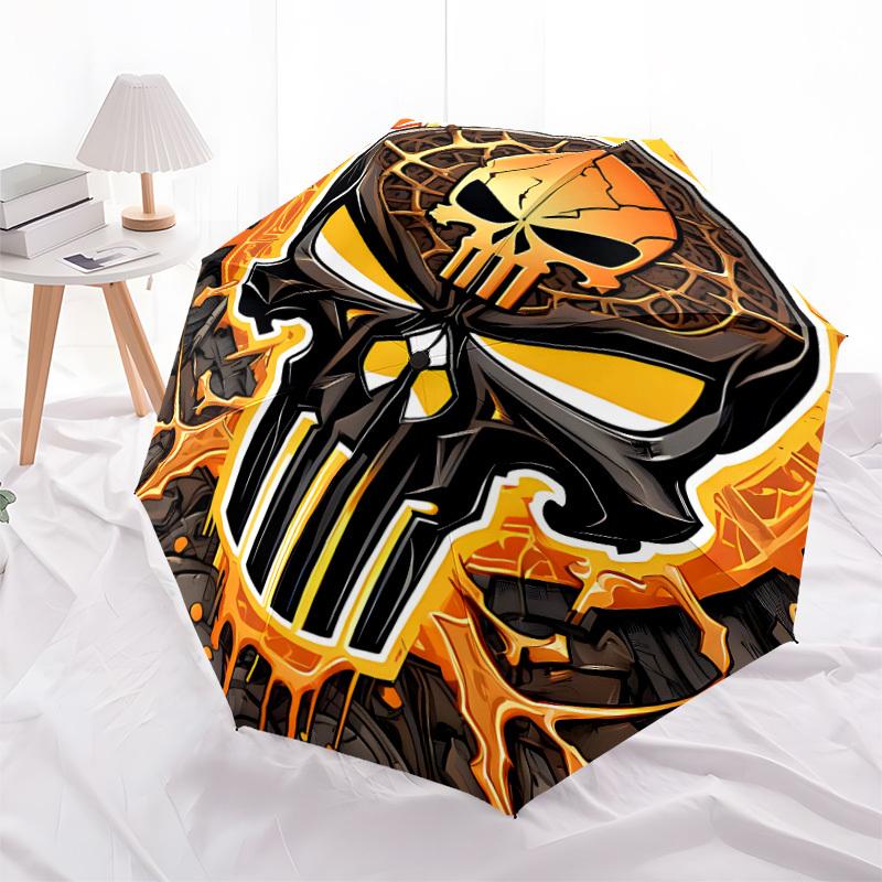 1pc Skull Fashionable Auto Opening/Closing Folding Umbrella with 8 Bones, Windproof Portable, Daily Use053